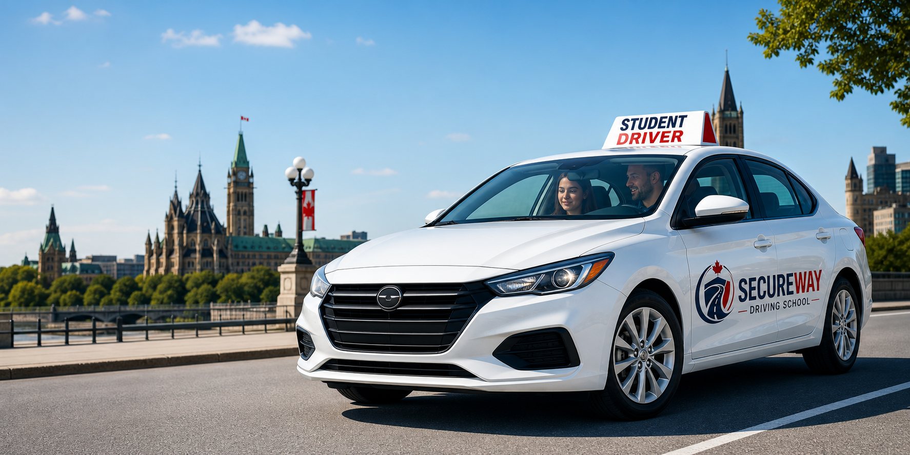 SecureWay student driver car on a bright Ottawa street